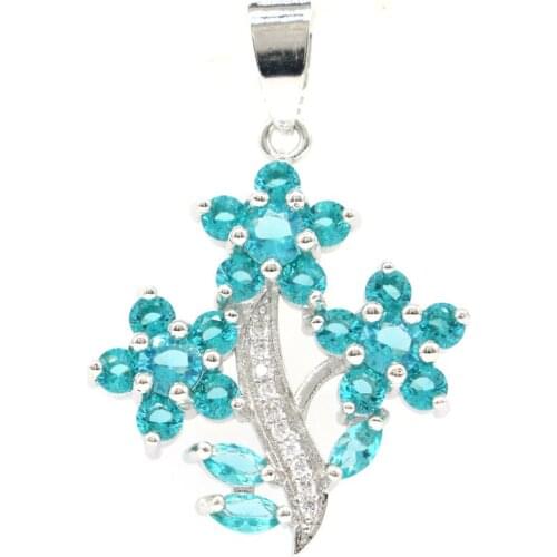 36x25mm Flowers Shape Created Blue Aquamarine Paris Blue Topaz CZ Birthday Gift Silver Pendant Wholesale Drop Shipping