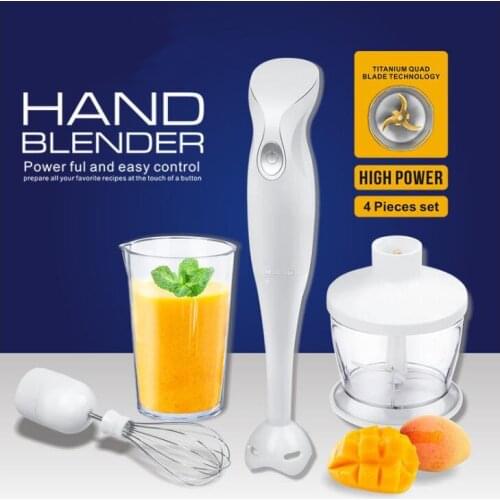 4-in-1 Stainless Steel 200W Immersion Hand Stick Blender Mixer Vegetable Meat Grinder 500ml Chopper Whisk 600ml Smoothie Cup