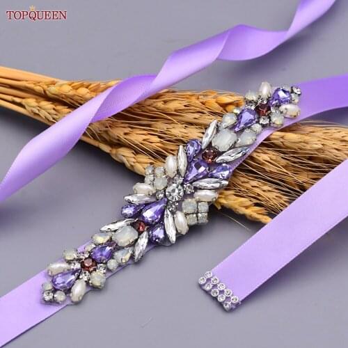 TOPQUEEN S451 Sash for Wedding Dress Colorful Rhinestone Belts for Women Embellished Belts for Dresses Bride Belts for Dresses