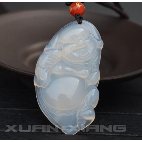 Drop Shipping Women Agate Necklace Pendant White Chalcedony Maitreya Langhing Duddha Pendant Gift for Men Women Fine Jewerly