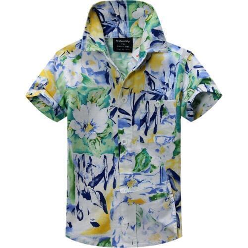 Cotton 100% floral shirt hawaiian shirt aloha shirt for boy T1531