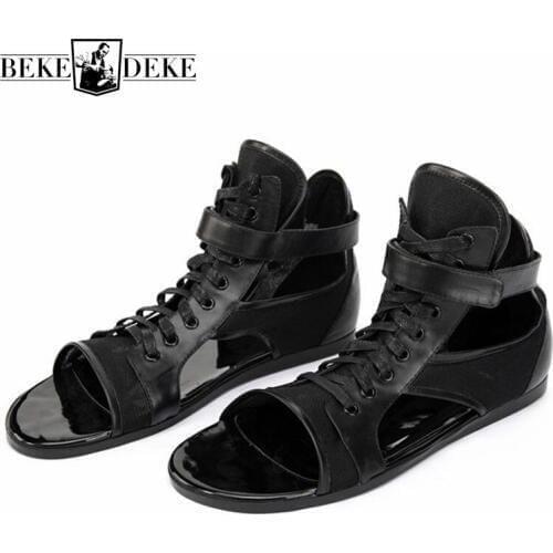 High Quality Leather Sandals Men Personalized Black Lace Up Outdoor Gladiator Sandals Brand Sneakers Summer Beach Shoes Hombre