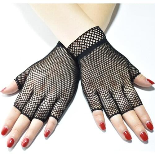 Sexy Fishnet Mesh Half Finger Gloves Black White Decoration Gloves Theme Party Etiquette Bar Pole Dance Elasticity Thin Glove