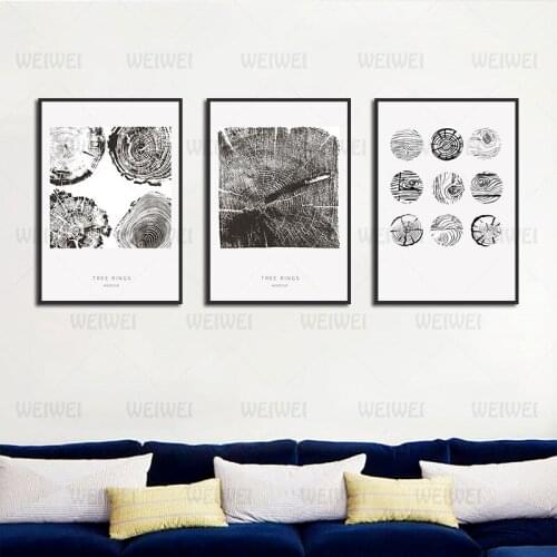 Modern Minimalist Black and White Canvas Painting Tree Rings Minimalist Style Posters and Prints Room Decor Wall Art Picture