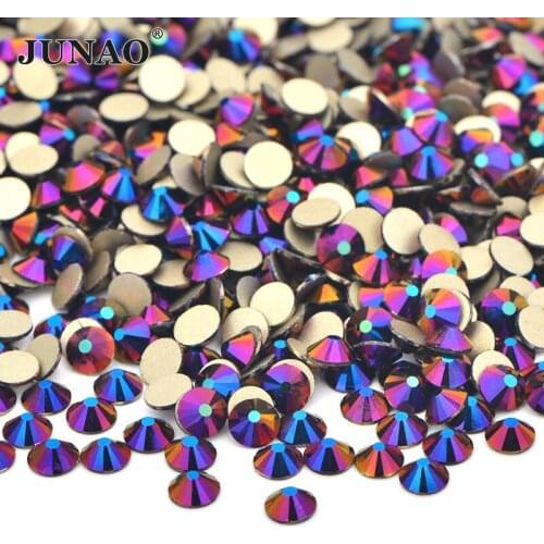 JUNAO SS6 8 10 12 16 20 30 Colorful Purple AB Flat Back Glass Rhinestone Round Non Hot Fix Strass Diamonds Nail Art Decorations