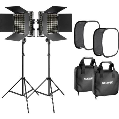 Neewer 2 Packs 660 LED Video Light with Stand and Softbox Kit: (2)3200-5600K Dimmable CRI96+ Light with U Bracket and Barndoor