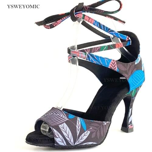 2021 Summer Hawaiian Style Dance Shoes Women Floral Denim Latin Dance Shoes Soft Bottom Ballroom Salsa Dance Shoes Bachata