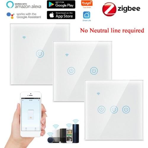 Tuya Zigbee 3.0 Smart Light Switch 3 Gang Wall Touch Switch Compatible Control Alexa Google Home EU US Smart Life Neutral Wire