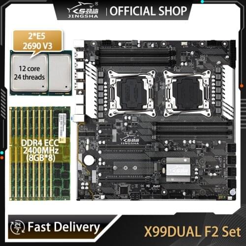 X99 F2 X99 Motherboard Intel Dual with Intel XEON E5 2690 V3*2 with 8*8GB DDR4 REG ECC Memory Combo Kit NVME USB 3.0