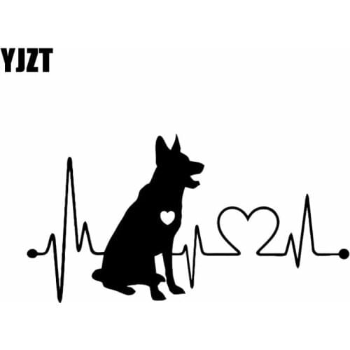 YJZT 18CM*9.5CM German Shepherd Vinyl Cartoon Animal Vinyl Pet Bumper Car Sticker Black/Silver C2-3312