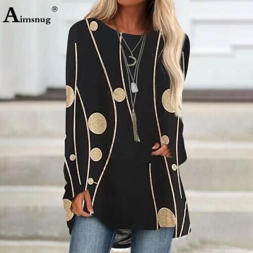 Plus Size Ladies Elegant Leisure Casual T-shirt Dot Stripe Print O-neck Loose Womens Top Spring Autumn Tees shirt Clothing 2021