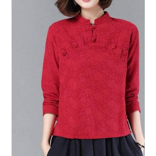 Chinese Style Women Shirts Cotton Vintage Blouses 2021 Autumn New Cheongsam Top Long Sleeve Hanfu Women Tang Shirts Tops 12203