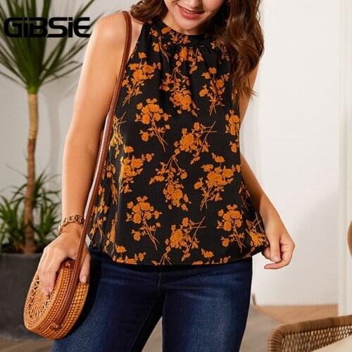 GIBSIE Floral Print Keyhole Back Halter Top Boho Casual Summer Sleeveless Tnak Tops xxxl 4xl Women Plus Size Loose Vest Female