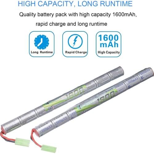 2pcs Limskey 2/3A 9.6v 1600mAh Stick NIMH Airsoft Guns Battery Pack with Mini Tamiya for AK47, MP5K, RPK, PKM, G36C, MC51