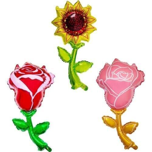 20pcs/lot Pink Rose flower Foil Balloons Birthday Party Wedding Decorations garden Party Suplies Sun flower Air Globos kids toys