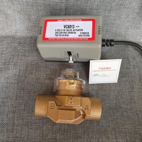 220V 50/60Hz Brass 3/4" Motorized Electric 2-way valve,Electric temperature control valve,Valve body DN20+VC6013 actuator,J19060