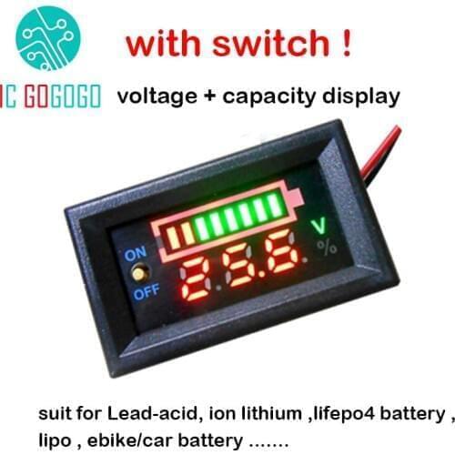2S 3S 4S Li-ion Lithium 12V 24V 48V Lead-acid Battery with switch Voltage Meter Power Capacity Indicator Detect 8S Lifepo4 Lipo