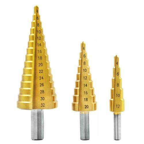 3pcs set Sheet metal tools Drill 4-12/20/32mm Hex Titanium Step Cone Drill Bit Hole cutter workshop tools car body repair tool
