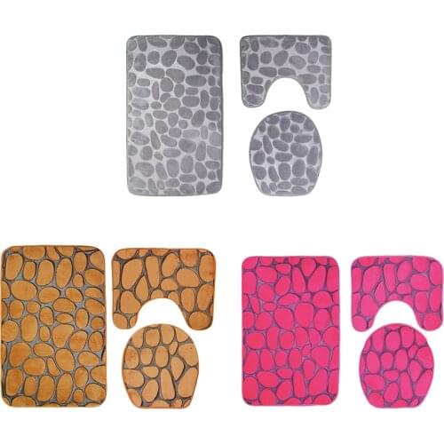 3 Pcs Non-slip Bathmat Toilet Lid Cover & Pedestal Mat Bathroom Rugs