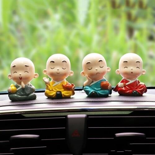 4Pcs/Set Car Ornament Cartoon Monk Pray Resin Trim Bonze Decorative Auto Interior Dashboard Decoration Accessory Adornment Gift