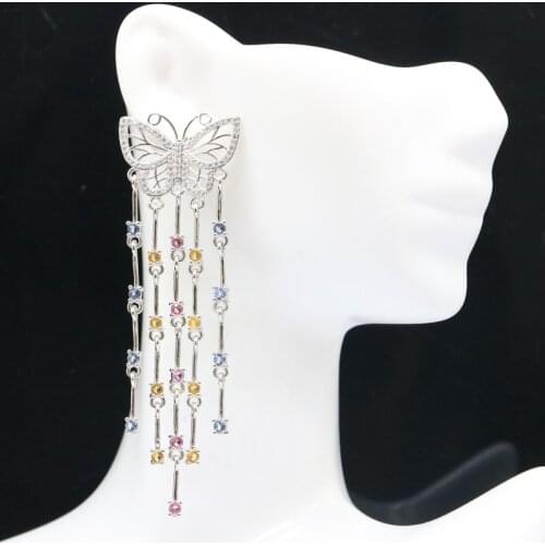 73x9mm Gorgeous Drop Shape Created Long Iolite White Bright Cubic Zircon For Womans Bride Jewelry Silver Pendant