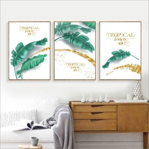 Abstract Gold Tropical Leaf Poster and Print Green Banana Leaf Canvas Painting Modern Luxury Decorative Pictures Boho Decor