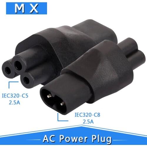 IEC 320 C5 to C8 Adapter, IEC 320 C8 to C5 EC Power Adapter 3Pin Female to 2Pin Male Female Power Adapter