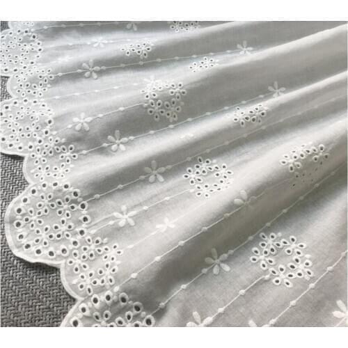 Antique Cotton Lace Fabric With Bilateral Scalloped Trim and Hollowed Floral By The Yard