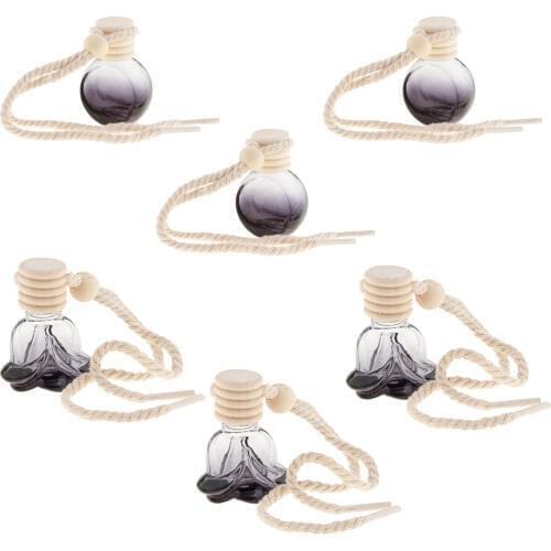 6pcs Car Aromatherapy Car Decoration Air Freshener Car, Clear Glass, Round Shaped+Flower Pattern Black Perfume Bottle