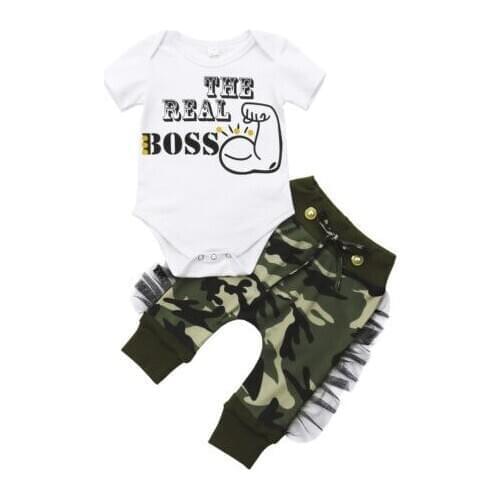 Newborn Kids Baby Boy Bodysuit + Camo Harem Pants Outfits Set Clothes Size 0-24M