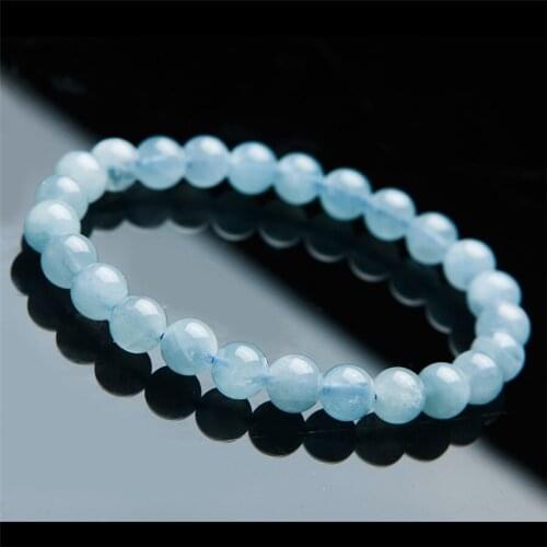7mm-13mm Genuine Wholesale Blue Natural Aqua marine Bracelets Women Men Stretch Crystal Round Bead Natural Stone Bracelet
