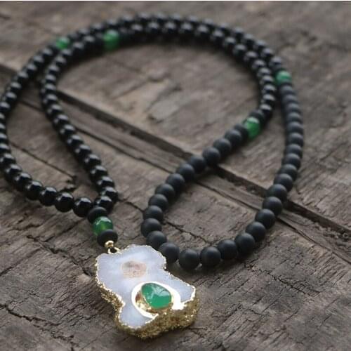 EDOTHALIA Black Onyx Beads & Unshape Onyx Pendant Necklace Bijoux Women Men Couple Gift Mala Pendant Necklace