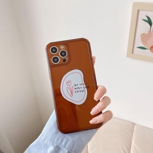 Retro chocolate coffee tulip flower Transparent Phone Case For iPhone 11 12 Pro Max Xs Max XR Xs 7 8 Plus 7Plus case Cute Cover