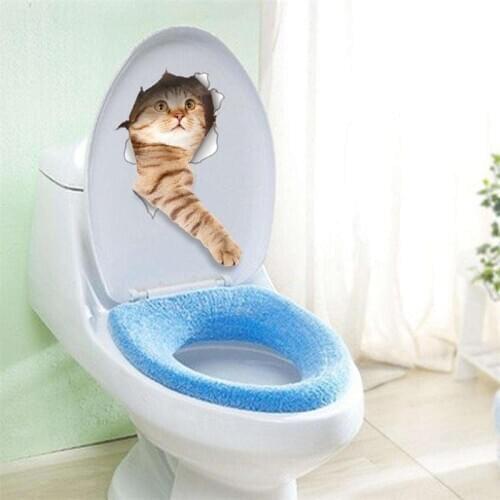 DIY 3D Funny Cat Bathroom Toilet Decorative Wall Stickers Decals Vinyl Mural Home Decor Kids Gift Wallpaper