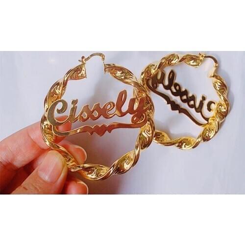 Name Customized Twist Hoop Earrings Gold Plated Initial Trendy Personal Jewelry For Women
