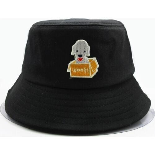 LDSLYJR Stray dog animals embroidery cotton Bucket Hat Fisherman Hat outdoor travel hat Sun Cap Hats for men and Women 166