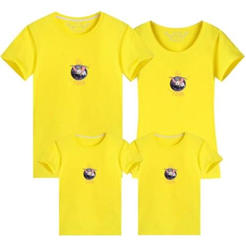 Summer Parent-child Color Tshirt Dumbo Cartoons Yellow Print Streetwear Fashion Loose T-Shirt Children Clothes Kawaii Dropship