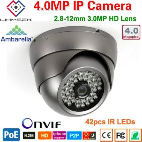 Lihmsek Black White Color IP Dome Camera 4MP Support Onvif POE Iphone Android Mobile Phone Use 42pcs IR LEDs Night Vision IPC