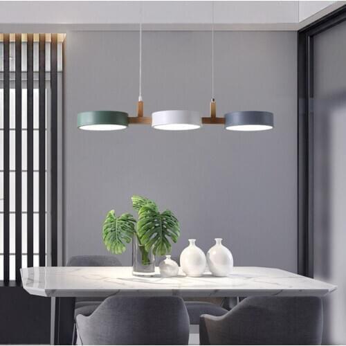 Nordic Natural Wood Chandelier Lighting Dining Room Hanging Lights Kitchen Lighting Fixtures 3 Colors Switchable