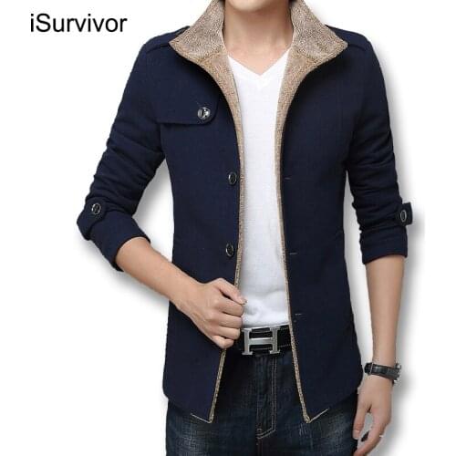 ISurvivor Men Jackets and Coats Trendy Warm Fleece Denim Jacket Winter Fashion Mens Jean Jacket Outwear Male Cowboy Plus Size