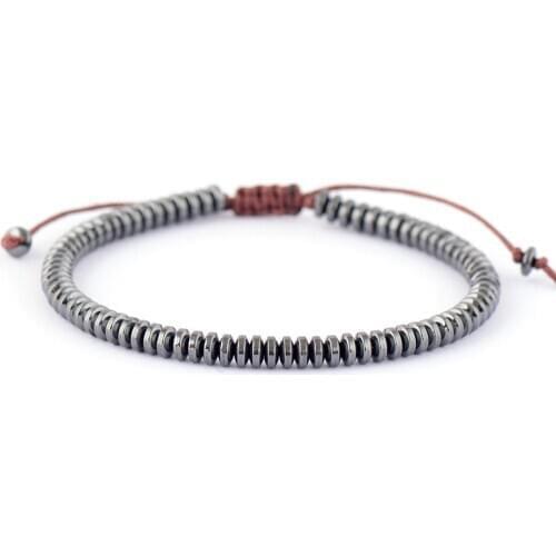 Men Bracelet Cool Disc Shape Hematite Stone Handmade Beads Friendship Macrame Bracelet Jewelry