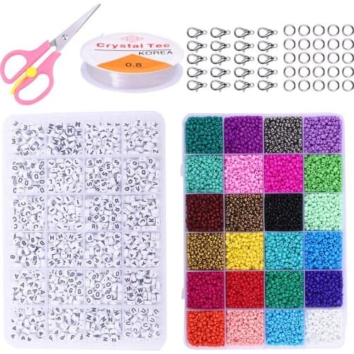 Jewelry Making Kit Czech Crystal Glass Seed Beads Alphabet Letter Beads Lobster Clasps Beading Cord Box Set DIY Name Bracelets