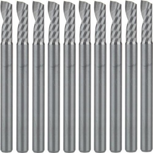 10pcs 3.175x10mm Single Flute Bit Carbide End Mill Set, CNC Router End Mills for Wood Cutter Milling