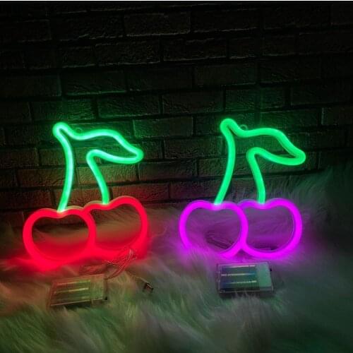 Cherry Neon Sign for Wall Decor Led Neon Light Wall Sign Hanging Art Light Children Light for Kids' Bedroom JS22