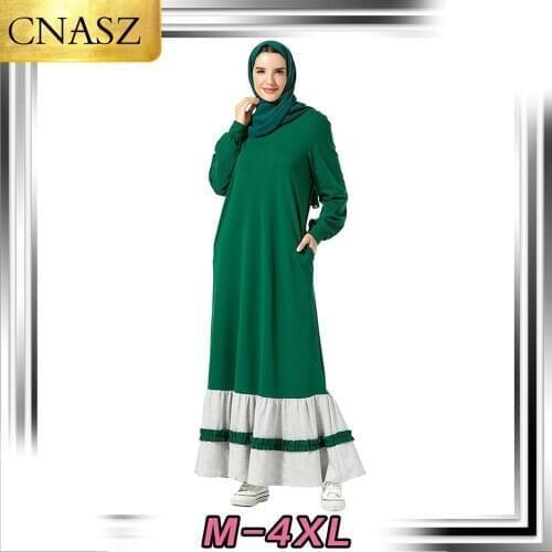 New Muslim Dress Islamic Turkey Fashion Pocket Round Neck Long Sleeve Arabian Dress Dubai Style Middle East Elegant Kimono