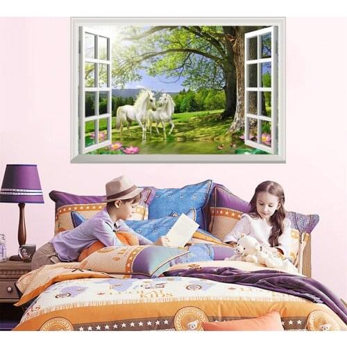 New romantic false window wall paste lotus pool living room bedroom decoration Personalized wall stickers