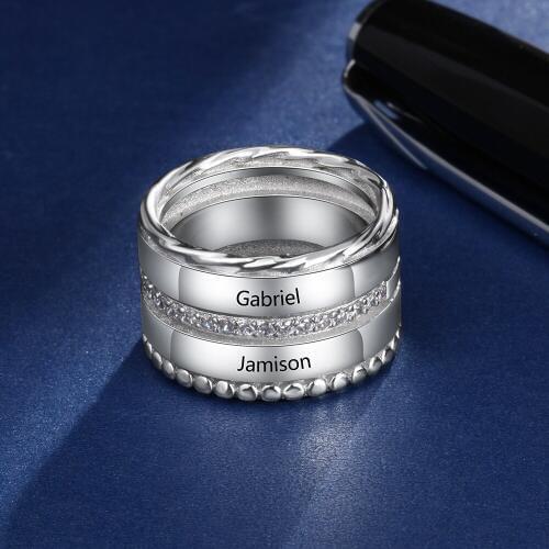 Personalized Engagement Ring For Women Men Fashion AAA CZ Stone Engraved 2 Names Rings Wedding Bands Lovers BBF Anniversary Gift