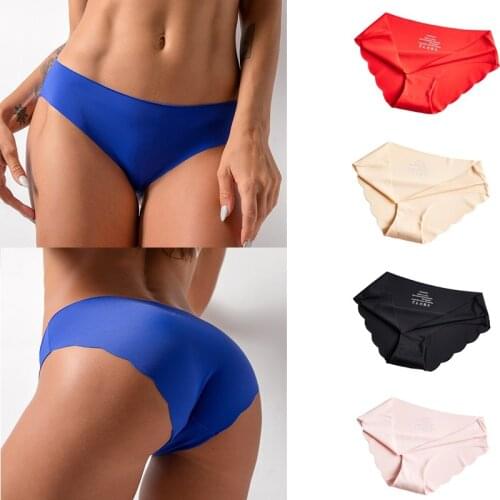 Fashion New Breathable Womens Silk Seamless Panties Solid Ultra-thin Panties Underwear Womens low-Rise Ruffles Briefs Lingerie