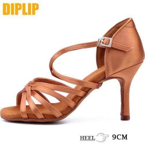 DIPLIP New Hot Latin Dance Shoes Womens Ballroom Shoes Tango Soft Bottom Dance Shoes 9cm Girl Salsa High Heel Dance Shoes