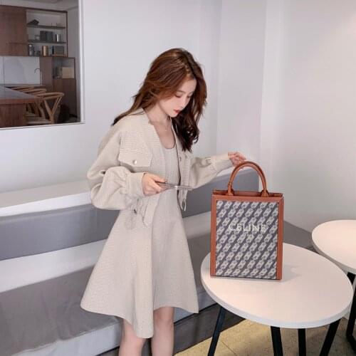 Two Piece Outfits Women Fashion Vintage Plaid Short Jacket Coat Sleeveless Vest Dress Female Elegant Slim Casual 2 Piece Sets